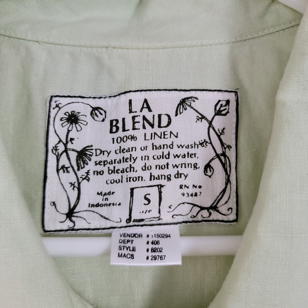 LA Blend | Linen Beaded Floral Button Up Short Sleeve Top Lagenlook - Picture 7 of 7